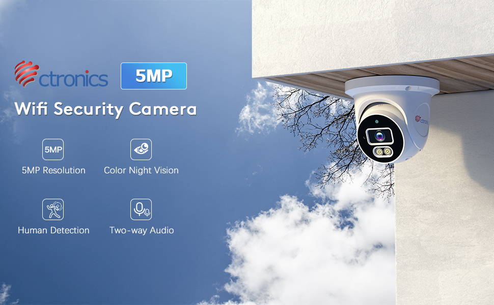 Ctronics 5MP surveillance camera outdoor WLAN, IP camera IP66
